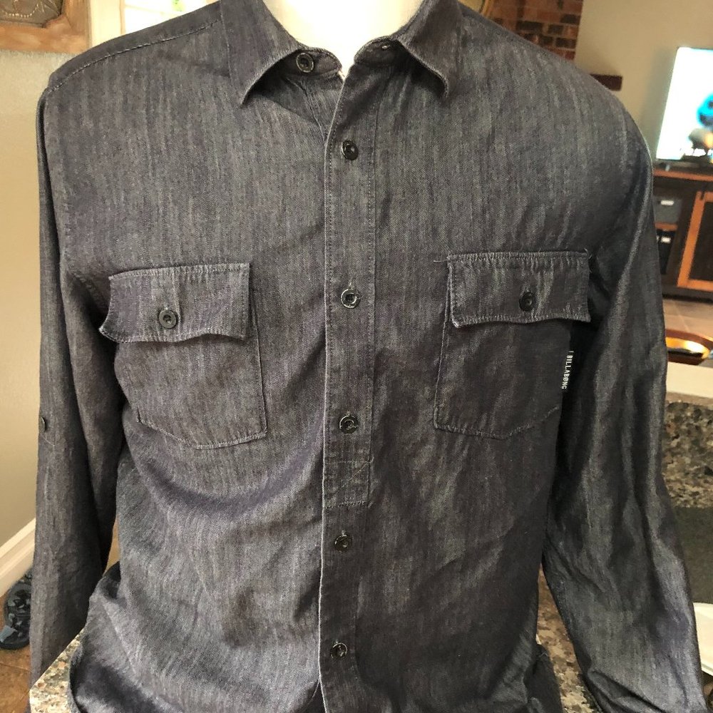 Billabong Charcoal Long Roll Up Buttoned Sleeves … - image 1